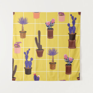 Bright summer cute Cactus in many kind of pots on Tapestry