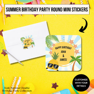 Bright Summer Double Birthday Party Favour Label