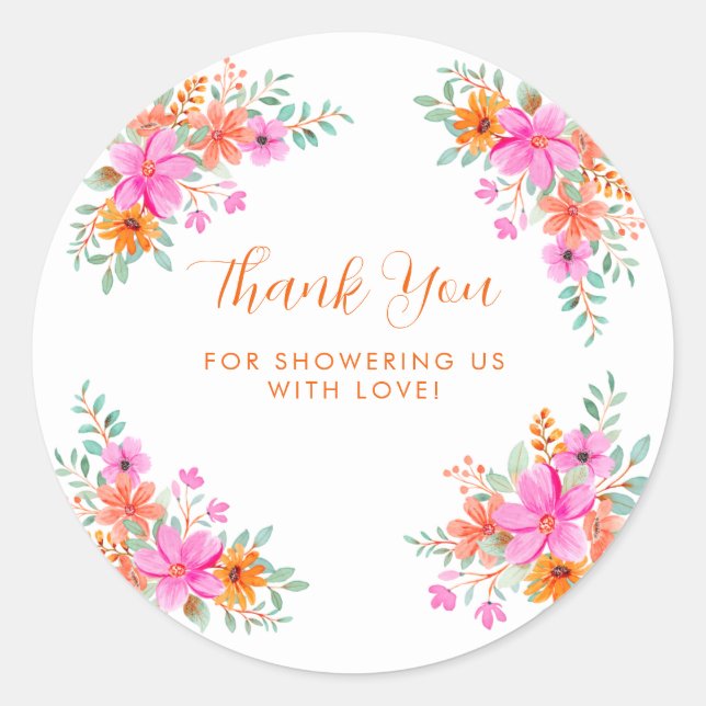 Bright summer floral baby shower thank you sticker (Front)