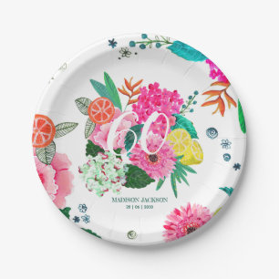 Bright summer floral & fruit birthday party invita paper plate