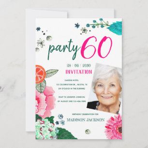 Bright summer floral & fruit birthday party invitation