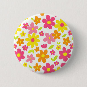 Bright Summer Floral Retro Pink and Yellow Pattern 6 Cm Round Badge