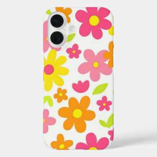 Bright Summer Floral Retro Pink and Yellow Pattern iPhone 16 Case