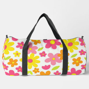 Bright Summer Floral Retro Pink and Yellow Pattern Duffle Bag