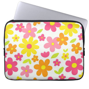 Bright Summer Floral Retro Pink and Yellow Pattern Laptop Sleeve