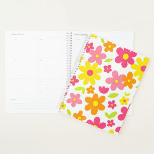Bright Summer Floral Retro Pink and Yellow Pattern Planner
