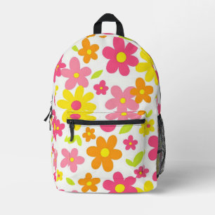 Bright Summer Floral Retro Pink and Yellow Pattern Printed Backpack