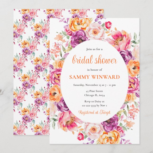 Bright Summer Flowers Bridal Shower Invitation (Front/Back)