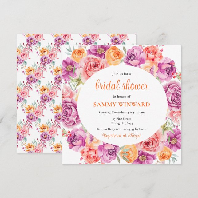 Bright Summer Flowers Bridal Shower Invitation (Front/Back)