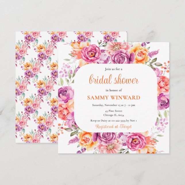 Bright Summer Flowers Bridal Shower Invitation (Front/Back)