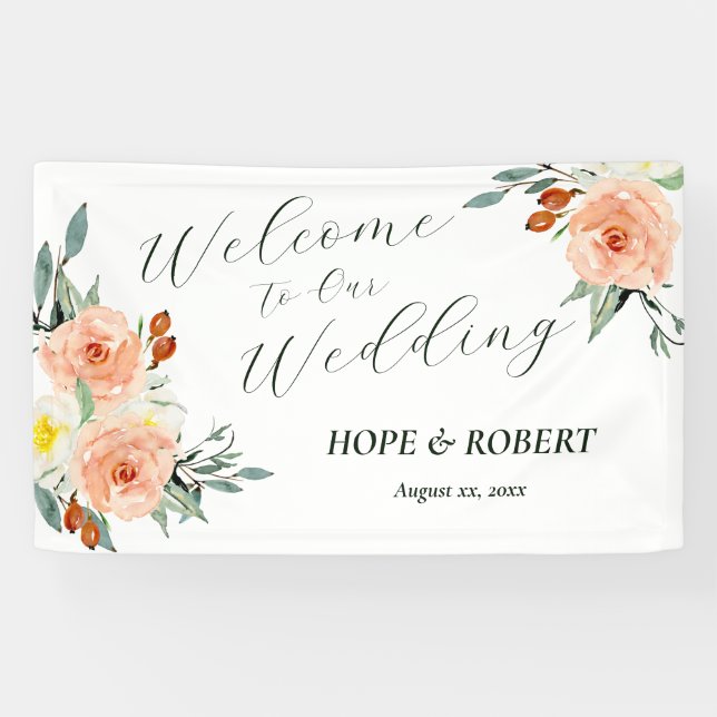 Bright Summer Flowers Wedding Reception Banner (Horizontal)