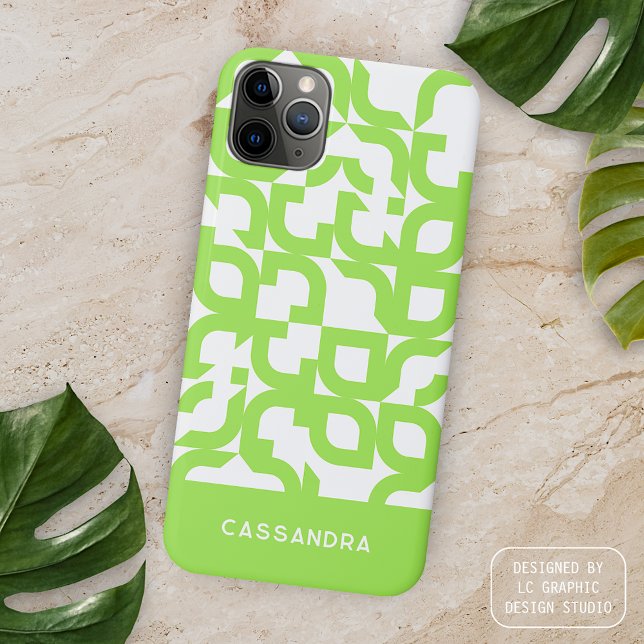 Bright Summer  Lime Green Midcentury Art Pattern iPhone Case (Creator Uploaded)