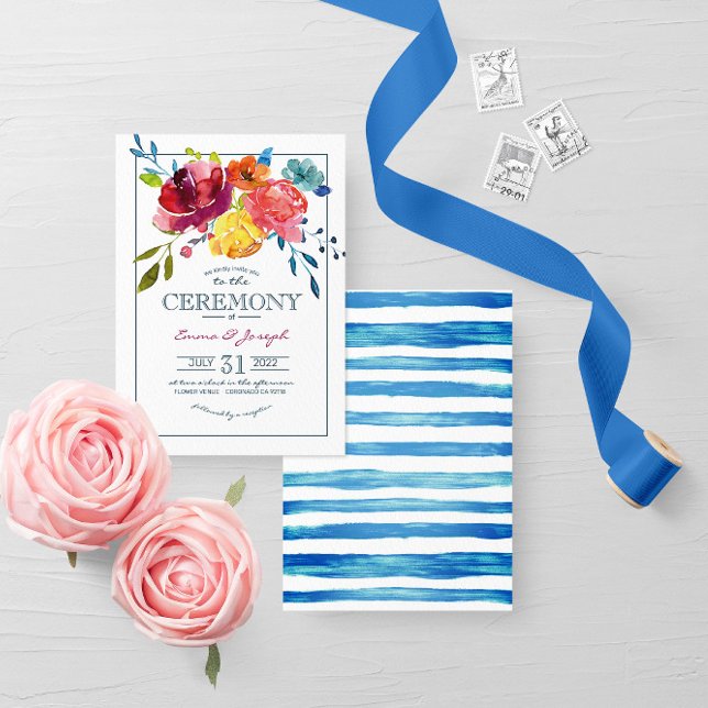 Bright Summer maritim striped floral Wedding Invitation (Creator Uploaded)