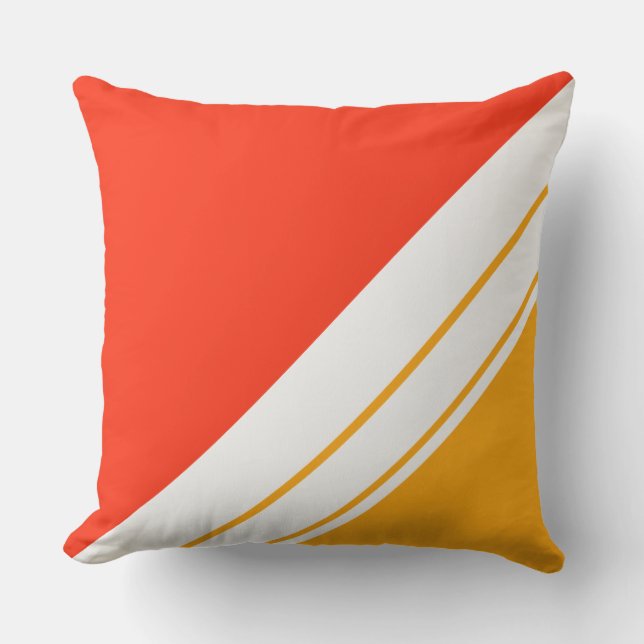 Bright Summer Orange Yellow White Racing Stripes  Cushion (Front)