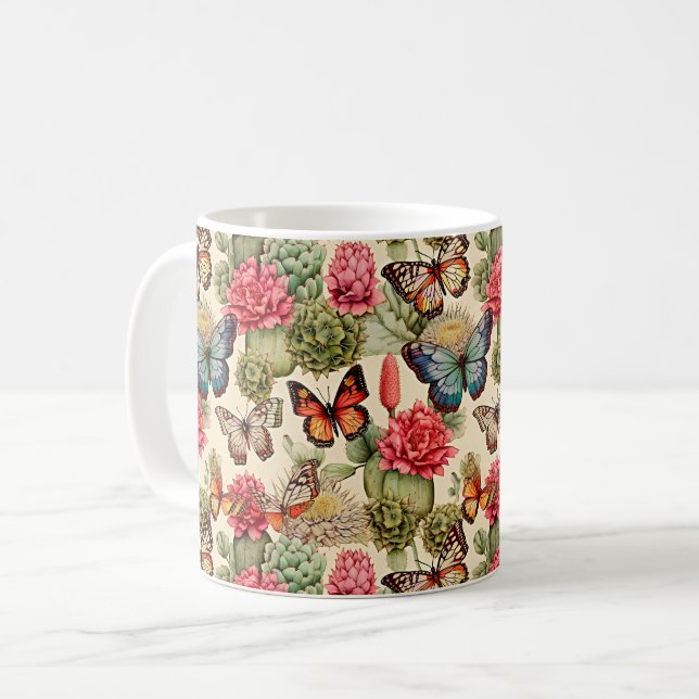  Bright summer pattern with butterflies and cacti  Coffee Mug (Front Left)