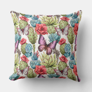 Bright summer pattern with butterflies and cacti Cushion