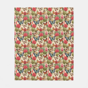Bright summer pattern with butterflies and cacti Fleece Blanket