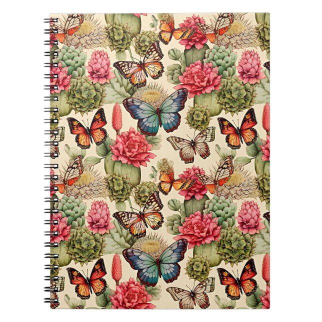  Bright summer pattern with butterflies and cacti  Notebook (Front)