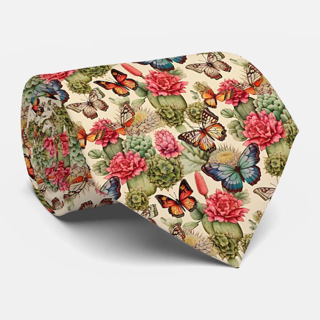  Bright summer pattern with butterflies and cacti  Tie (Rolled)