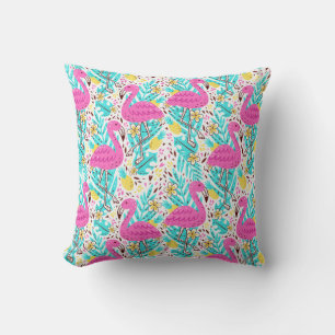 Bright summer pattern with flamingo, hearts, ice-c cushion