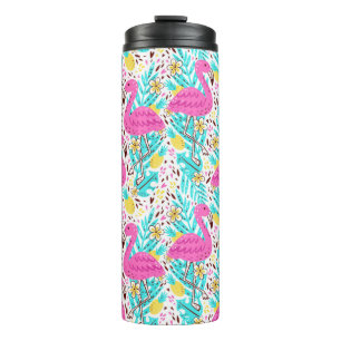 Bright summer pattern with flamingo, hearts, ice-c thermal tumbler