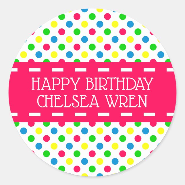 Bright Summer Polka Dots on White Personalised Classic Round Sticker (Front)