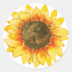 Bright Summer Sunflower Watercolor Classic Round Sticker