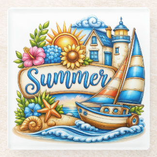 BRIGHT SUMMER THEMED SCENE GLASS COASTER