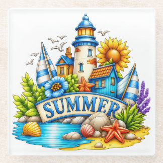 BRIGHT SUMMER THEMED SCENE GLASS COASTER
