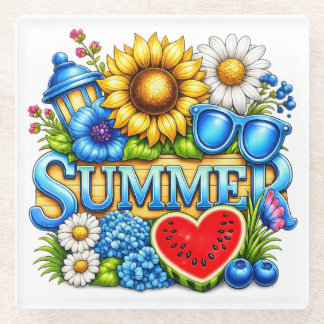BRIGHT SUMMER THEMED SCENE GLASS COASTER