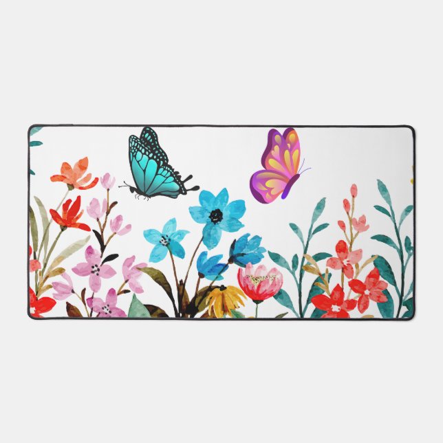 Bright Summer Wildflower Border Design Desk Mat (Front)