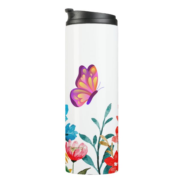 Bright Summer Wildflower Border Design Thermal Tumbler (Rotated Right)