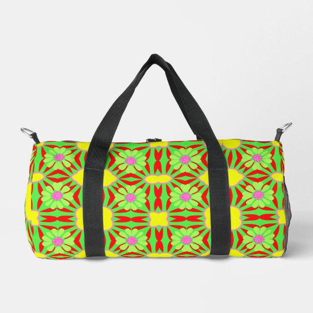 Bright Summery Lime Green Yellow Purple & Red  Duffle Bag (Front)
