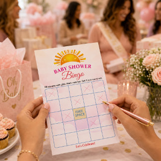 Bright Sun Baby Shower Bingo Game Card