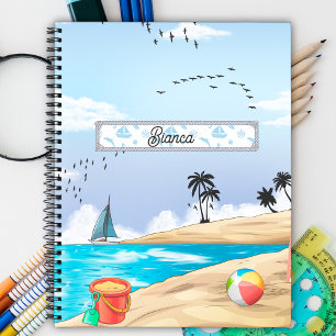Bright sun, blue sky, tropical, beach customised notebook