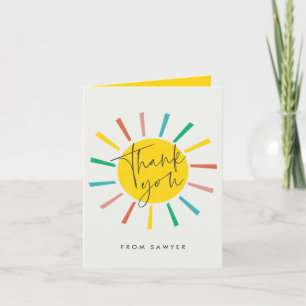 Bright Sun Script Kids Birthday Party Thank You Card