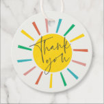 Bright Sun Script Kids Birthday Party Thank You Favour Tags<br><div class="desc">A Bright Sun Script Kids Birthday Party Thank You Favour Tags with rainbow sun and modern script thank you on the front. The back has a thank you message from the birthday boy or girl. Click the edit button to customise this design with your details.</div>