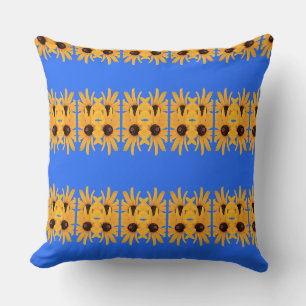 Bright Sun Yellow Flowers on Royal Blue Cushion