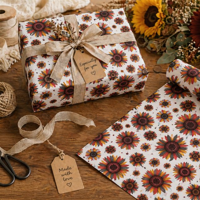 Bright Sunflower Autumn Floral Gift Wrap Boho (Creator Uploaded)