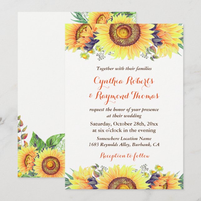 Bright Sunflower Bouquet Rustic Chic Wedding Invitation (Front/Back)