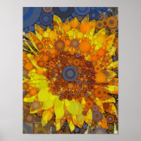 Bright Sunflower Circle Mosaic Digital Art Print