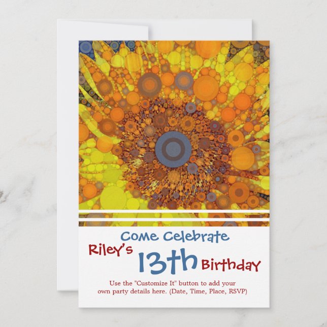Bright Sunflower Circle Mosaic Digital Art Print Invitation (Front)