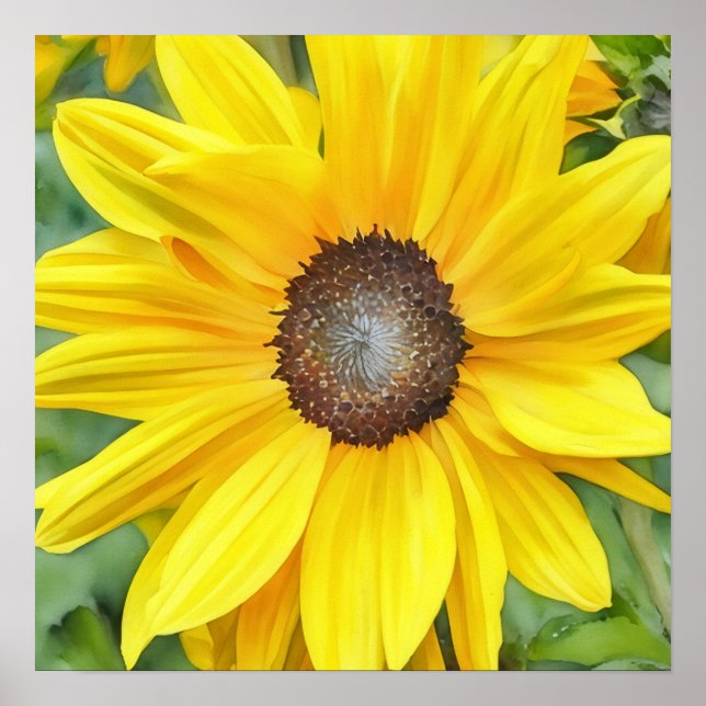 Bright Sunflower Close Up Watercolor Style Art Poster (Front)