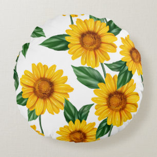 Bright Sunflower Garden - Fresh Floral Decor Round Cushion