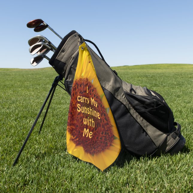 Bright Sunflower I Carry My Sunshine with Me Golf Towel (Green)