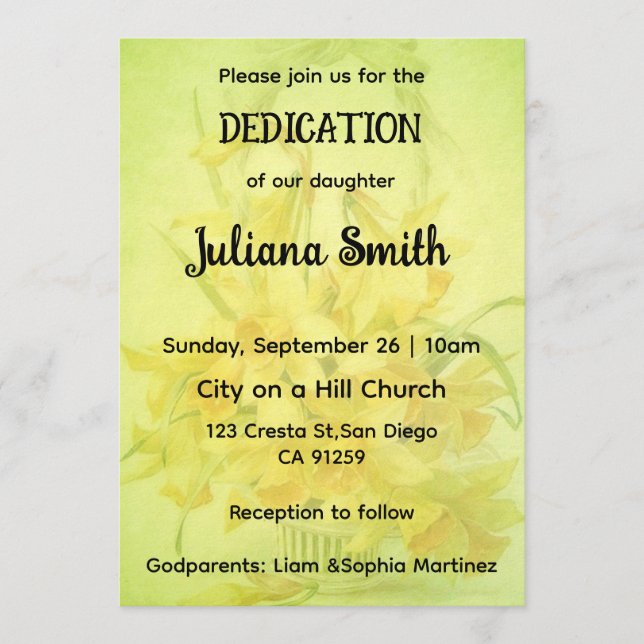 Bright Sunflower  Lime Green Dedication Invitation (Front)