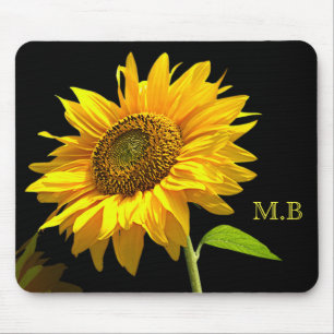 Bright Sunflower on Black Background Mouse Mat