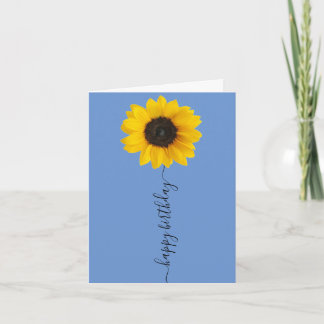 Bright Sunflower on Blue Birthday Greeting Card