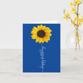 Bright Sunflower on Blue Birthday Greeting Card