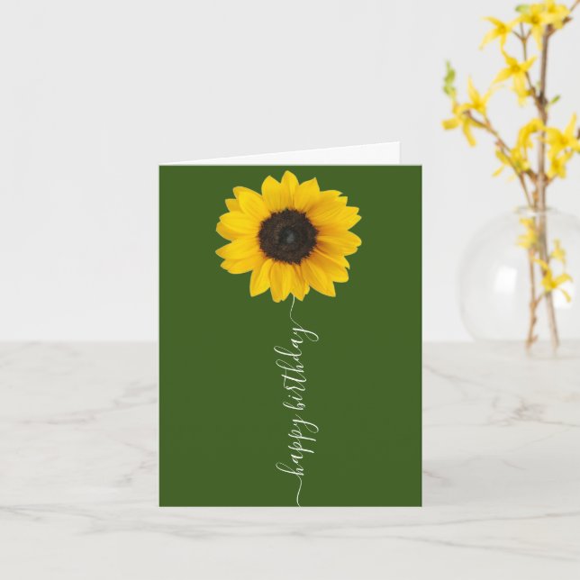 Bright Sunflower on Green Birthday Greeting Card (Yellow Flower)